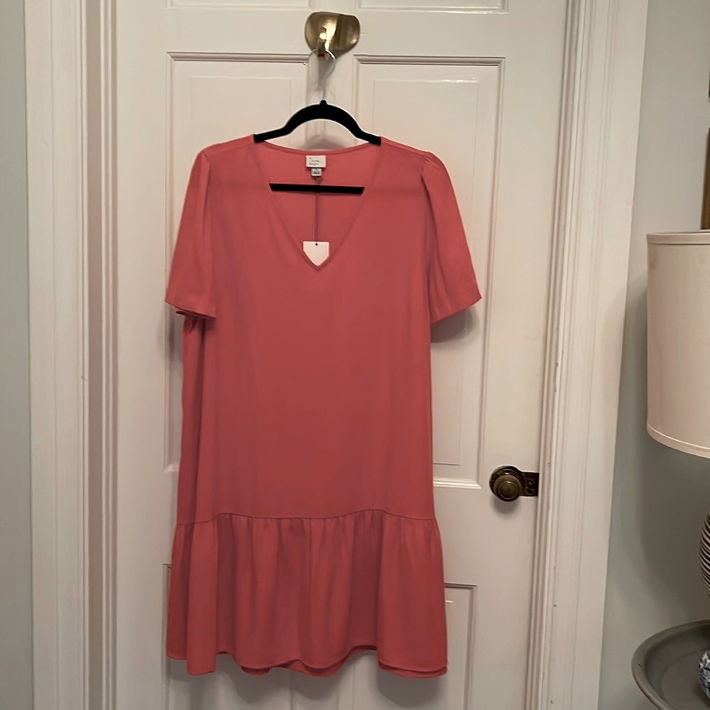 A New Day Coral Everyday V-neck Drop-waist Tent Dress, Sz L.